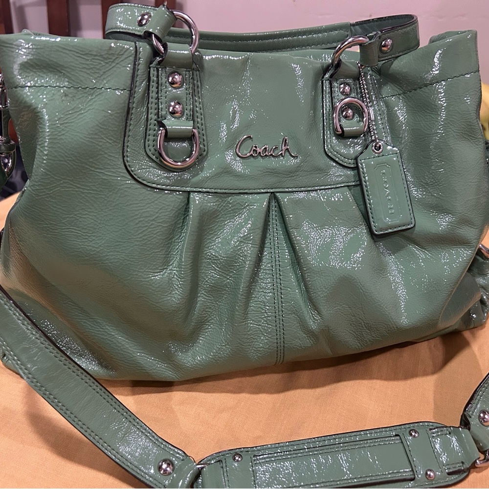Coach Sage Green Patent Leather Shoulder Bag